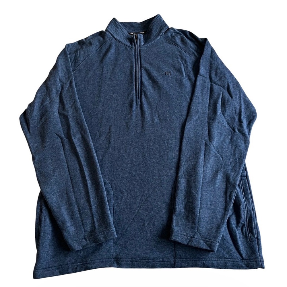 Travis Mathew 1/4 Quarter Zip Pullover Sweater Mens XL Blue Pima Cotton Blend